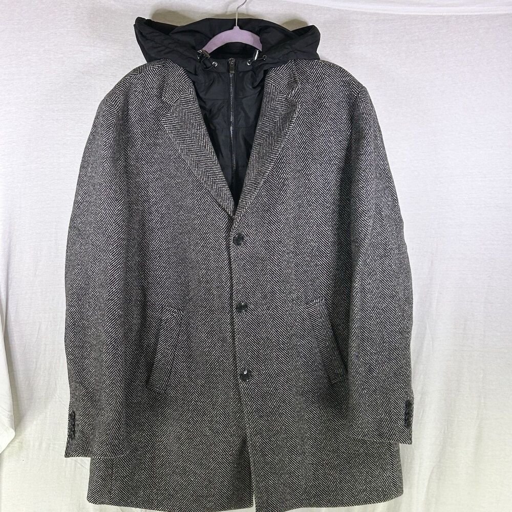 7 Diamonds Men’s The Downtown Overcoat Gray Hooded Wool Jacket Size XL